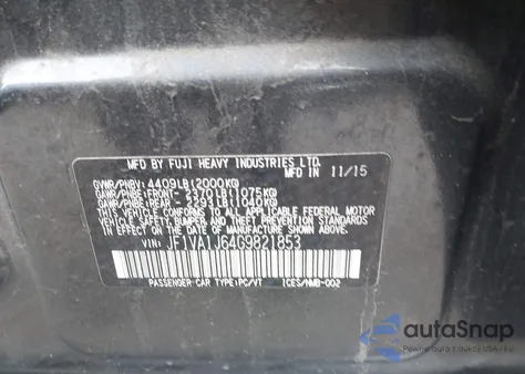 2016 Subaru Wrx Limited из США, поврежденный, VIN JF1VA1J64G9821853